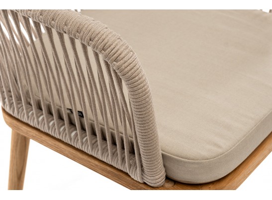 "Лион" стул плетеный из роупа, основание дуб, роуп бежевый круглый, ткань бежевая в Каменске-Уральском