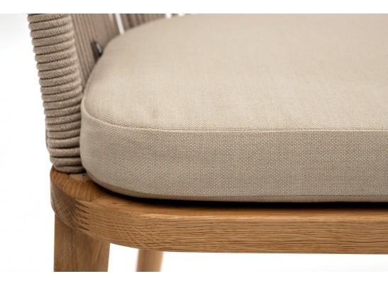 "Лион" стул плетеный из роупа, основание дуб, роуп бежевый круглый, ткань бежевая в Каменске-Уральском