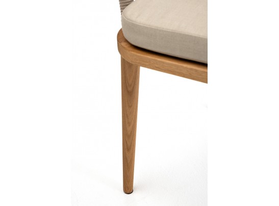 "Лион" стул плетеный из роупа, основание дуб, роуп бежевый круглый, ткань бежевая в Каменске-Уральском