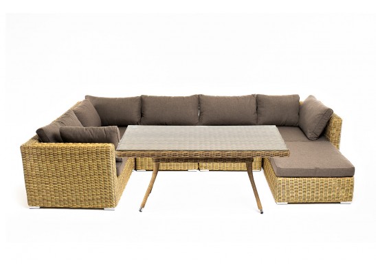 "Лунго" обеденная группа угловая из искусственного ротанга, цвет соломенный в Каменске-Уральском