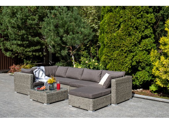 "Лунго" трансформирующийся диван из искусственного ротанга (гиацинт), цвет серый в Каменске-Уральском