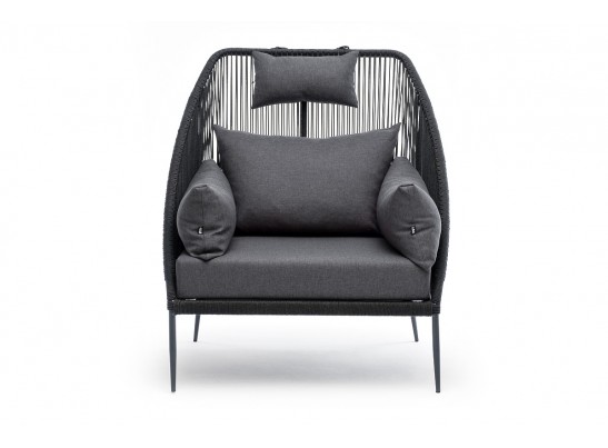 "Мадрид" кресло плетеное из роупа, каркас алюминий темно-серый (RAL7024) муар, роуп темно-серый круглый, ткань темно-серая 027 в Каменске-Уральском