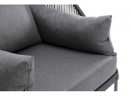 "Мадрид" кресло плетеное из роупа, каркас алюминий темно-серый (RAL7024) муар, роуп темно-серый круглый, ткань темно-серая 027 в Каменске-Уральском