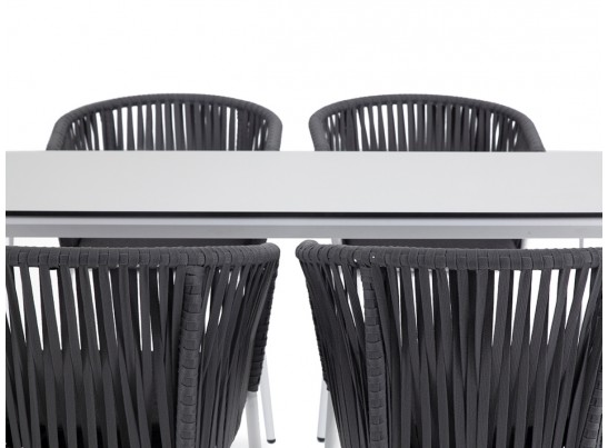 "Малага" обеденная группа на 4 персоны со стульями "Бордо", каркас белый, роуп серый в Каменске-Уральском