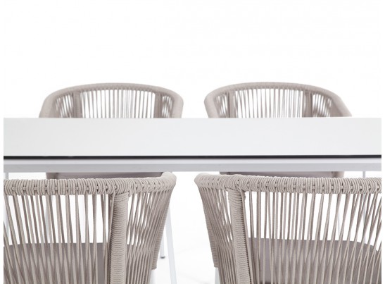 "Малага" обеденная группа на 4 персоны со стульями "Марсель", каркас белый, роуп бежевый в Каменске-Уральском