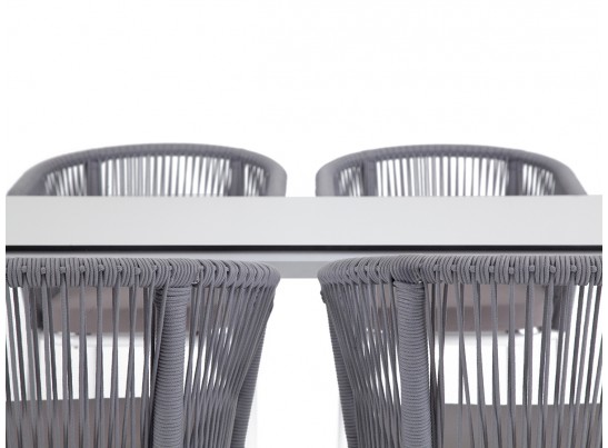 "Малага" обеденная группа на 4 персоны со стульями "Марсель", каркас белый, роуп светло-серый в Каменске-Уральском