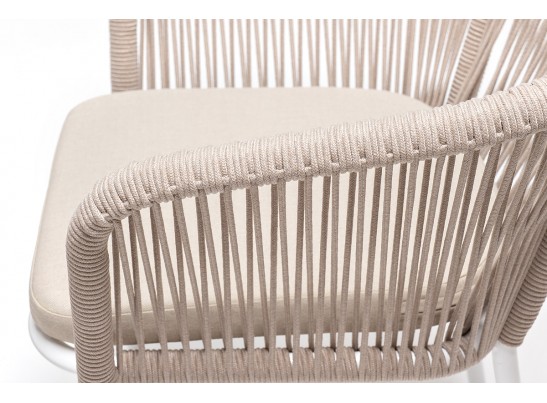 "Малага" обеденная группа на 6 персон со стульями "Марсель", каркас белый, роуп бежевый в Каменске-Уральском