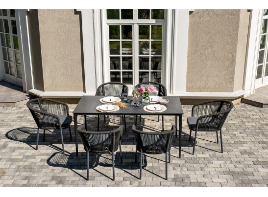 "Малага" обеденная группа на 6 персон со стульями "Марсель", каркас темно-серый, роуп темно-серый в Каменске-Уральском