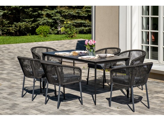 "Малага" обеденная группа на 6 персон со стульями "Марсель", каркас темно-серый, роуп темно-серый в Каменске-Уральском