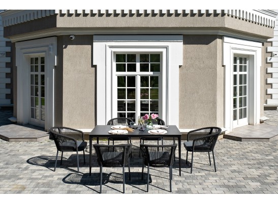 "Малага" обеденная группа на 6 персон со стульями "Марсель", каркас темно-серый, роуп темно-серый в Каменске-Уральском