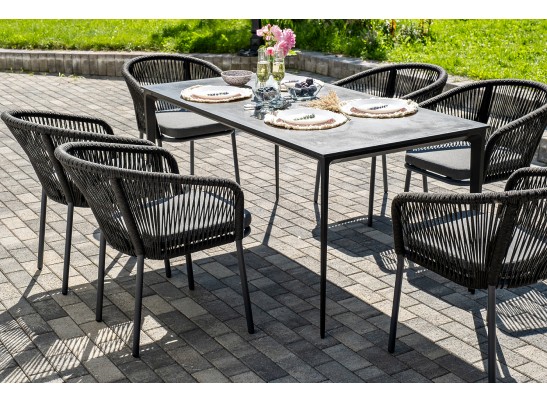 "Малага" обеденная группа на 6 персон со стульями "Марсель", каркас темно-серый, роуп темно-серый в Каменске-Уральском