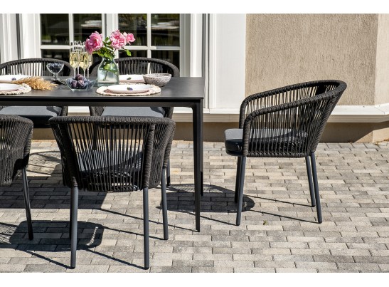 "Малага" обеденная группа на 6 персон со стульями "Марсель", каркас темно-серый, роуп темно-серый в Каменске-Уральском