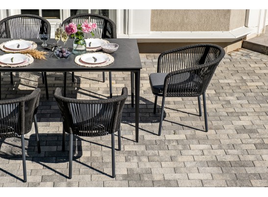 "Малага" обеденная группа на 6 персон со стульями "Марсель", каркас темно-серый, роуп темно-серый в Каменске-Уральском