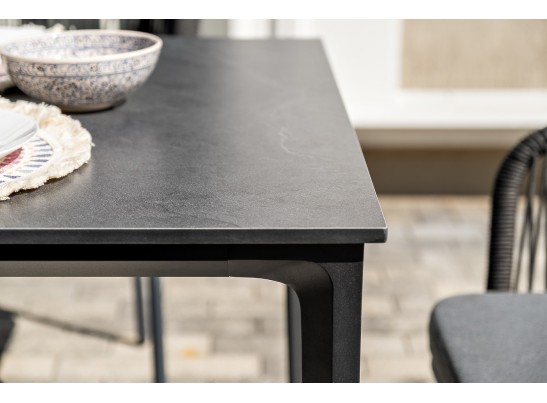 "Малага" обеденная группа на 6 персон со стульями "Марсель", каркас темно-серый, роуп темно-серый в Каменске-Уральском