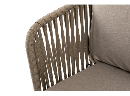 "Мальорка" диван 3-местный плетеный из роупа, основание дуб, роуп серо-коричневый 23мм, ткань бежевая 052 в Каменске-Уральском