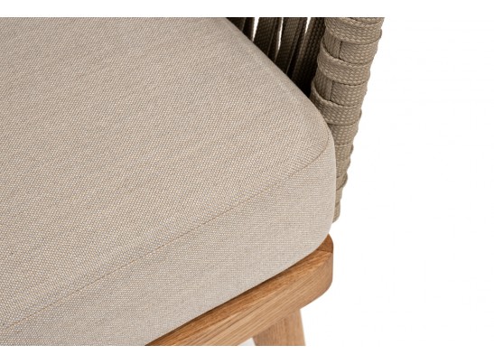 "Мальорка" диван 3-местный плетеный из роупа, основание дуб, роуп серо-коричневый 23мм, ткань бежевая 052 в Каменске-Уральском