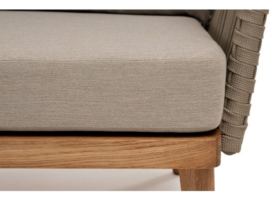 "Мальорка" диван 3-местный плетеный из роупа, основание дуб, роуп серо-коричневый 23мм, ткань бежевая 052 в Каменске-Уральском