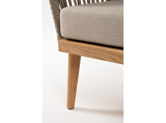 "Мальорка" диван 3-местный плетеный из роупа, основание дуб, роуп серо-коричневый 23мм, ткань бежевая 052 в Каменске-Уральском