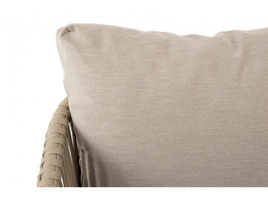 "Мальорка" диван 3-местный плетеный из роупа, основание дуб, роуп серо-коричневый 23мм, ткань бежевая 052 в Каменске-Уральском