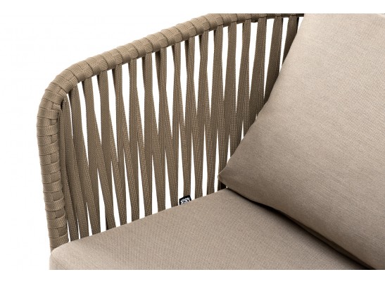 "Мальорка" кресло плетеное из роупа, основание дуб, роуп серо-коричневый 23мм, ткань бежевая 052 в Каменске-Уральском