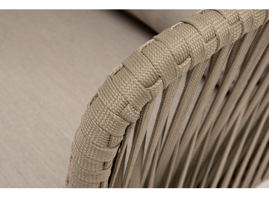 "Мальорка" кресло плетеное из роупа, основание дуб, роуп серо-коричневый 23мм, ткань бежевая 052 в Каменске-Уральском