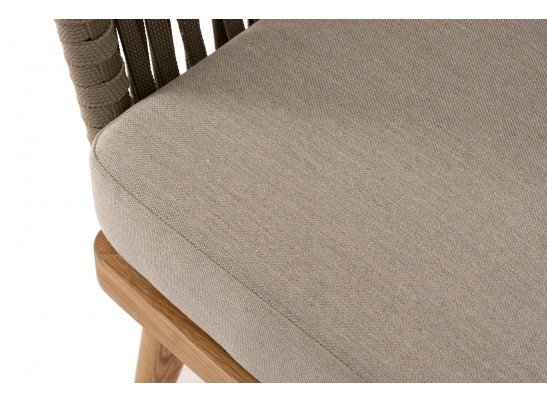 "Мальорка" кресло плетеное из роупа, основание дуб, роуп серо-коричневый 23мм, ткань бежевая 052 в Каменске-Уральском