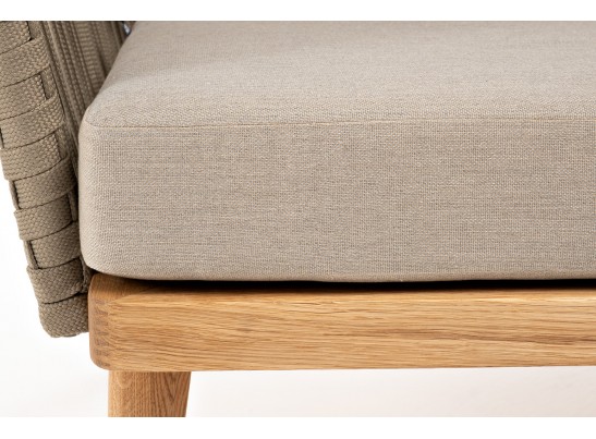 "Мальорка" кресло плетеное из роупа, основание дуб, роуп серо-коричневый 23мм, ткань бежевая 052 в Каменске-Уральском