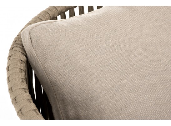 "Мальорка" кресло плетеное из роупа, основание дуб, роуп серо-коричневый 23мм, ткань бежевая 052 в Каменске-Уральском