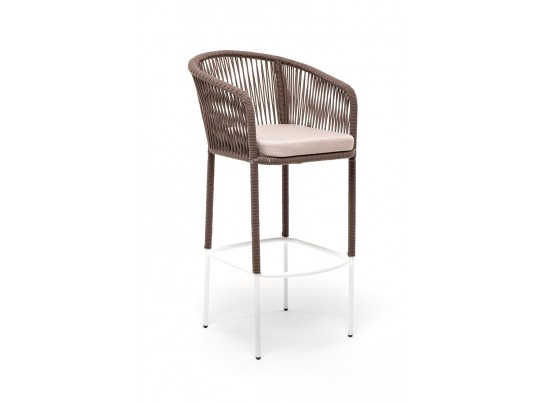 "Марсель" барный стул из роупа, каркас из стали белый, роуп коричневый, ткань бежевая в Каменске-Уральском
