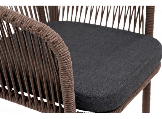 "Марсель" стул барный плетеный из роупа, каркас из стали коричневый (RAL8016) муар, роуп коричневый круглый, ткань темно-серая 027 в Каменске-Уральском