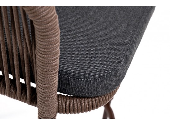 "Марсель" стул барный плетеный из роупа, каркас из стали коричневый (RAL8016) муар, роуп коричневый круглый, ткань темно-серая 027 в Каменске-Уральском