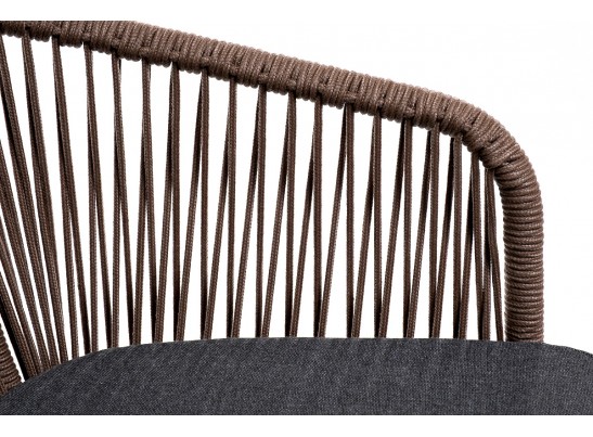 "Марсель" стул барный плетеный из роупа, каркас из стали коричневый (RAL8016) муар, роуп коричневый круглый, ткань темно-серая 027 в Каменске-Уральском