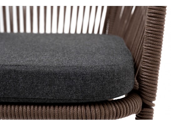 "Марсель" стул барный плетеный из роупа, каркас из стали коричневый (RAL8016) муар, роуп коричневый круглый, ткань темно-серая 027 в Каменске-Уральском