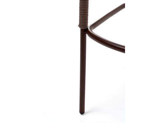 "Марсель" стул барный плетеный из роупа, каркас из стали коричневый (RAL8016) муар, роуп коричневый круглый, ткань темно-серая 027 в Каменске-Уральском