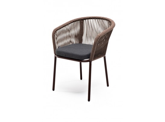 "Марсель" стул плетеный из роупа, каркас алюминий коричневый, роуп коричневый, ткань темно-серая в Каменске-Уральском