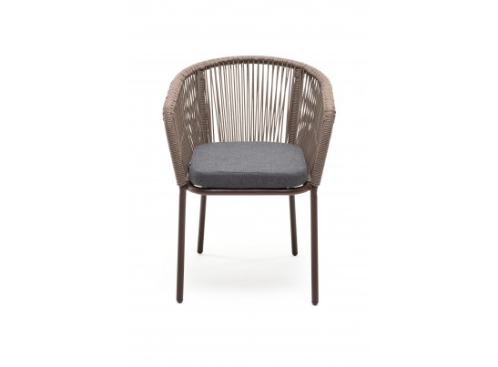 "Марсель" стул плетеный из роупа, каркас алюминий коричневый (RAL8016) муар, роуп коричневый круглый, ткань темно-серая 027 в Каменске-Уральском