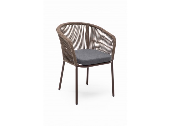 "Марсель" стул плетеный из роупа, каркас алюминий коричневый (RAL8016) муар, роуп коричневый круглый, ткань темно-серая 027 в Каменске-Уральском