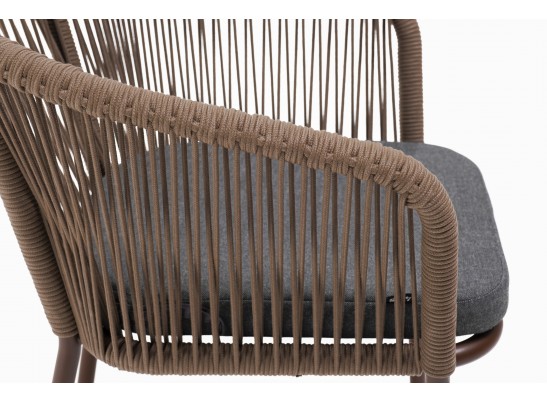 "Марсель" стул плетеный из роупа, каркас алюминий коричневый (RAL8016) муар, роуп коричневый круглый, ткань темно-серая 027 в Каменске-Уральском