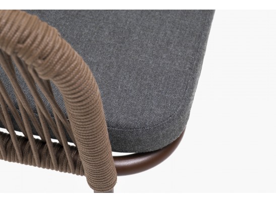 "Марсель" стул плетеный из роупа, каркас алюминий коричневый (RAL8016) муар, роуп коричневый круглый, ткань темно-серая 027 в Каменске-Уральском