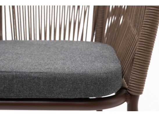 "Марсель" стул плетеный из роупа, каркас алюминий коричневый (RAL8016) муар, роуп коричневый круглый, ткань темно-серая 027 в Каменске-Уральском
