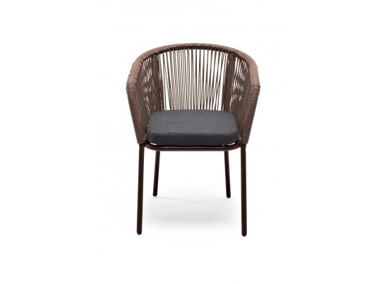 "Марсель" стул плетеный из роупа, каркас алюминий коричневый, роуп коричневый, ткань темно-серая в Каменске-Уральском
