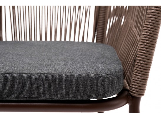 "Марсель" стул плетеный из роупа, каркас алюминий коричневый, роуп коричневый, ткань темно-серая в Каменске-Уральском