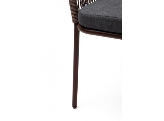 "Марсель" стул плетеный из роупа, каркас алюминий коричневый, роуп коричневый, ткань темно-серая в Каменске-Уральском