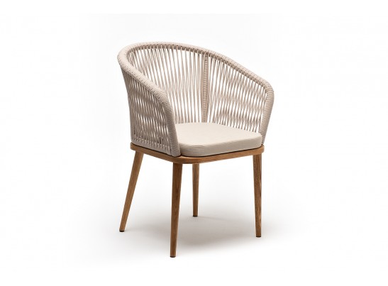 "Марсель" стул плетеный из роупа, основание дуб, роуп бежевый круглый, ткань бежевая 052 в Каменске-Уральском