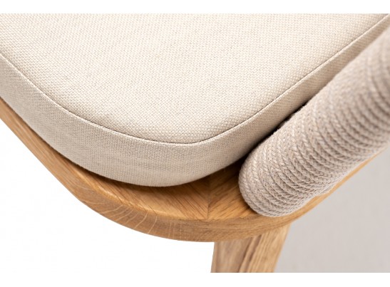 "Марсель" стул плетеный из роупа, основание дуб, роуп бежевый круглый, ткань бежевая 052 в Каменске-Уральском