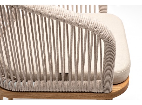 "Марсель" стул плетеный из роупа, основание дуб, роуп бежевый круглый, ткань бежевая 052 в Каменске-Уральском