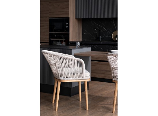 "Марсель" стул плетеный из роупа, основание дуб, роуп бежевый, ткань бежевая в Каменске-Уральском