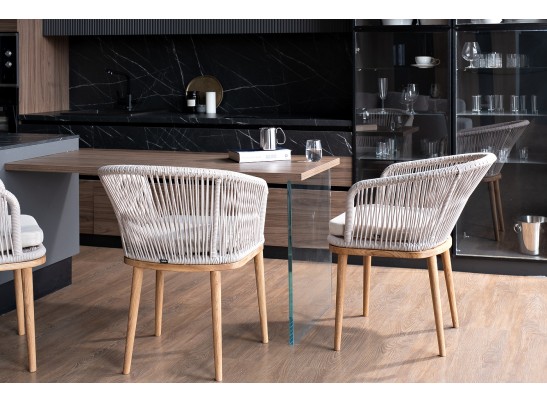 "Марсель" стул плетеный из роупа, основание дуб, роуп бежевый, ткань бежевая в Каменске-Уральском