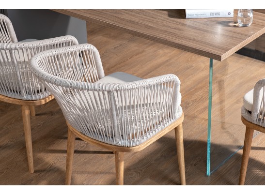 "Марсель" стул плетеный из роупа, основание дуб, роуп бежевый, ткань бежевая в Каменске-Уральском