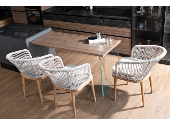 "Марсель" стул плетеный из роупа, основание дуб, роуп бежевый, ткань бежевая в Каменске-Уральском